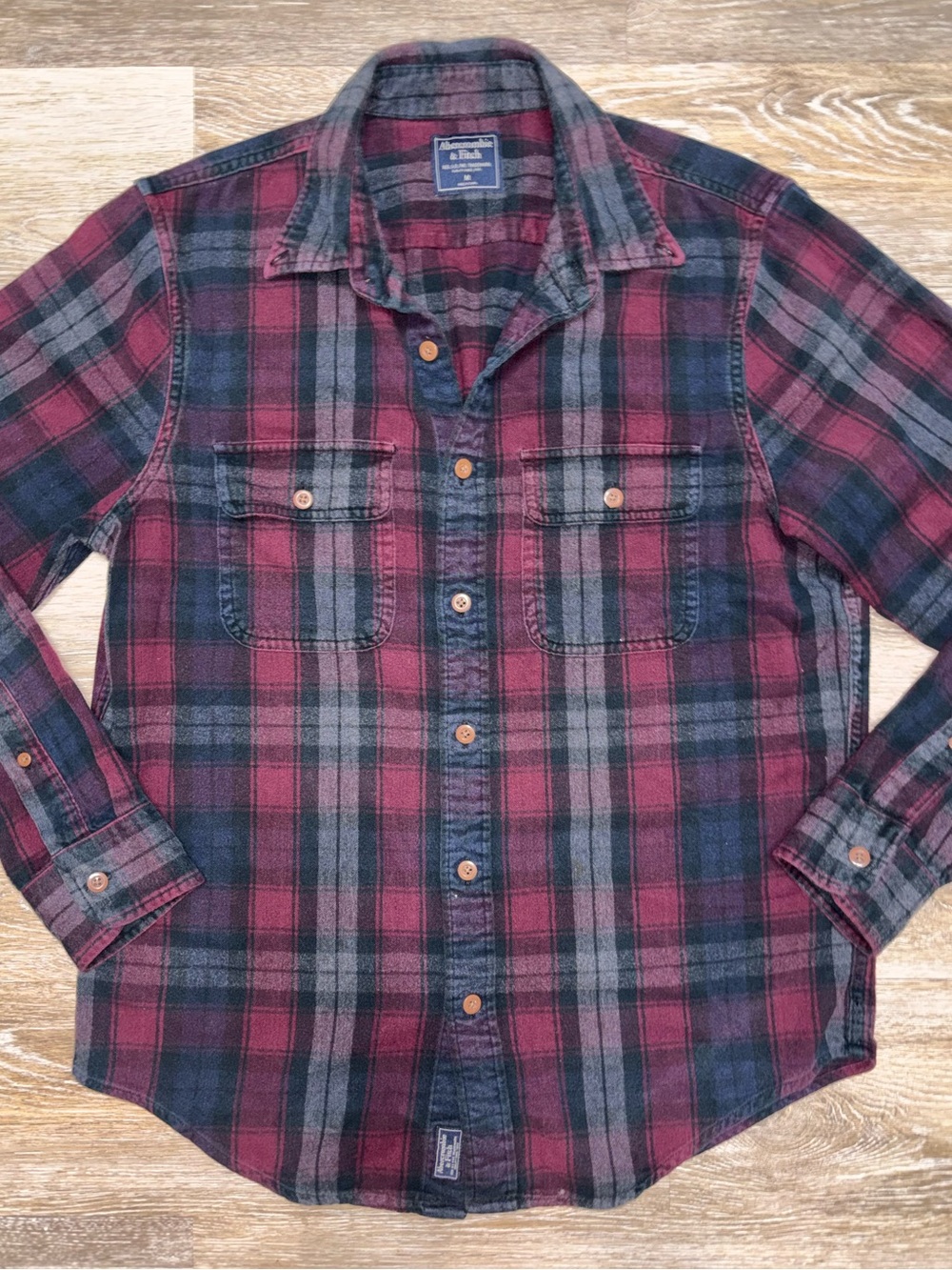 Abercrombie & Fitch Burgundy and Forest Green Plaid Flannel Shirt